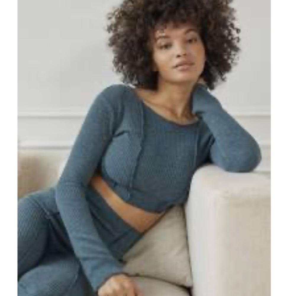 Urban Outfitters Out From Under Bella Turquoise Thermal Seamed Long Sleeve Top